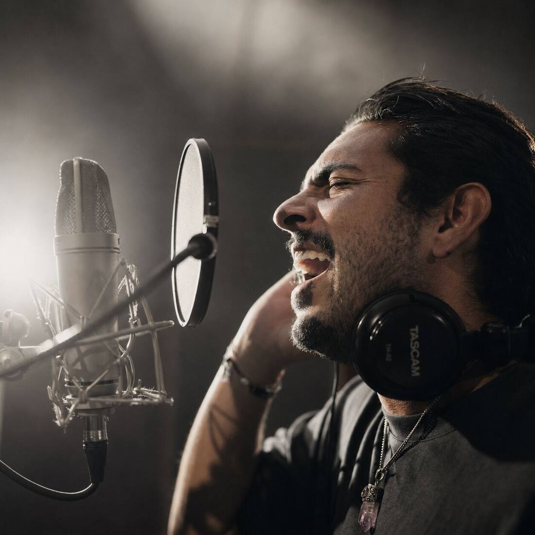 Pedro Parlo grabando en estudio